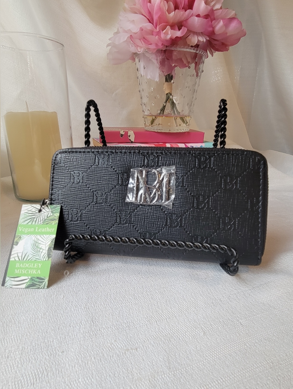 Badgley Mischka Black Embossed Vegan Leather Wallet
